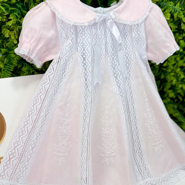 Vestido Rosa Claro Renda Paraibana Branca - Imagem 2