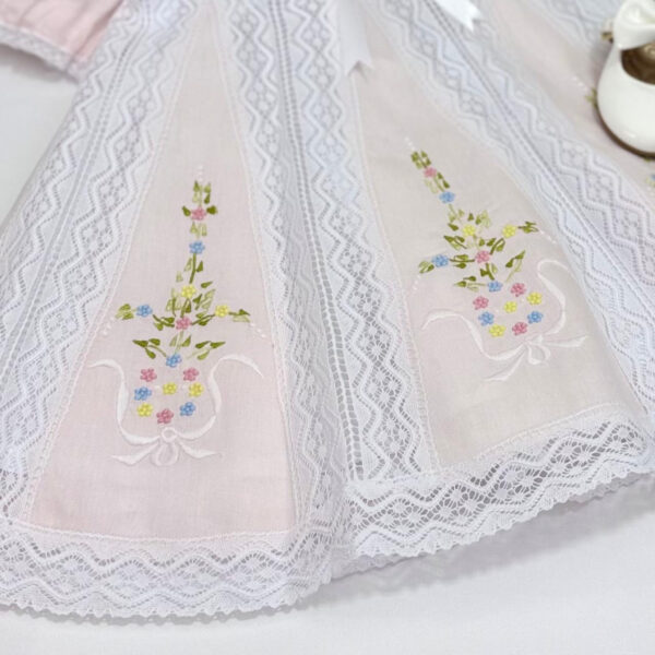 Vestido Rosa Claro Renda Paraibana Bordado Colorido - Imagem 2