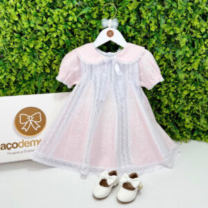 Vestido Rosa Claro Renda Paraibana Branca