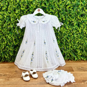 Vestido Renda Paraibana com Bordado Rococó Azul