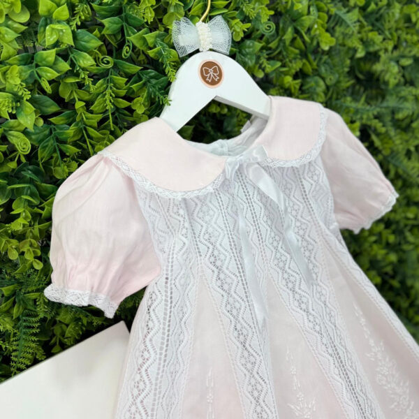 Vestido Rosa Claro Renda Paraibana Branca - Imagem 3