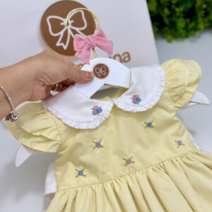 Vestido Paloma Amarelo Bordado Rococó