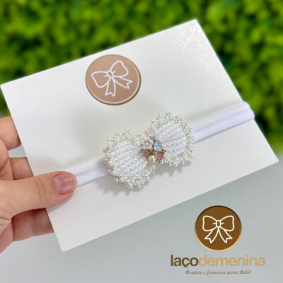 Tiara de Bebê Tricot com Pérolas e Cristais