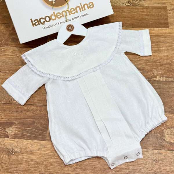 Pimpão de  Batizado Branco em Linho com Bordado Espirito Santo