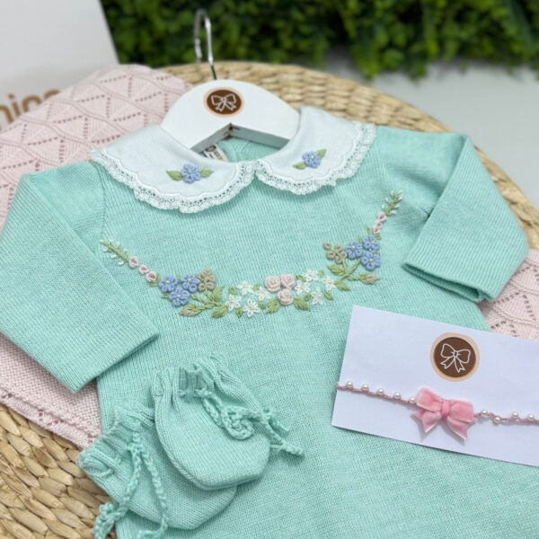 Saída Maternidade Lívia Verde e Rosa Claro - Imagem 2