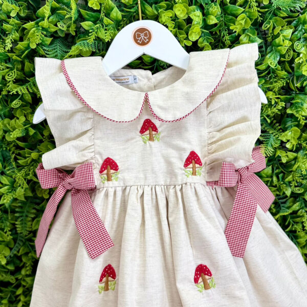 Vestido Bege Bordado Cogumelos - Imagem 2
