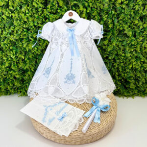 Vestido Renda Renascença Lágrima Bordado Azul
