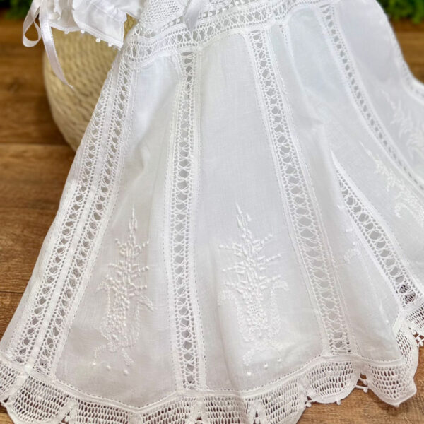 Vestido Renascença Nesga Fina Bordado Manual - Imagem 3