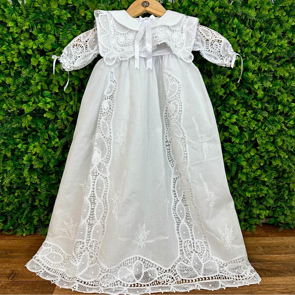 Mandrião Batismo Renda Dupla Bordado Manual