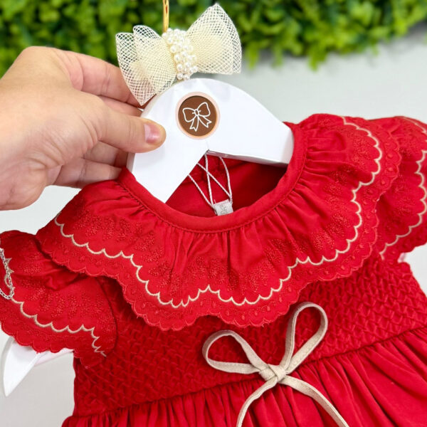 Vestido Talita Vermelha Golinha Bordada - Imagem 3