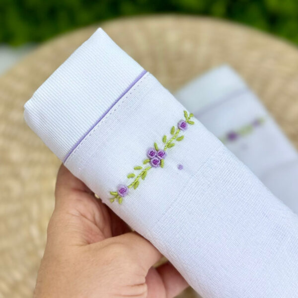 Kit Fraldas de Ombro Bordado Manual Flores Lavanda - Imagem 2