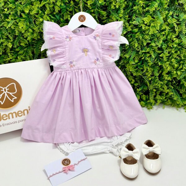 Vestido Duda Lavanda Bordado com Flores e Cogumelos — imagem 1