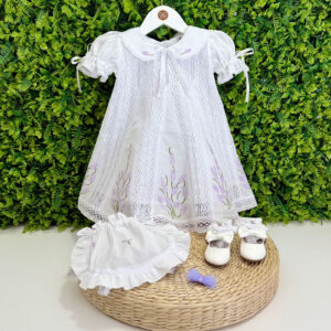 Vestido Renda Paraibana Bordado Lavanda Manual