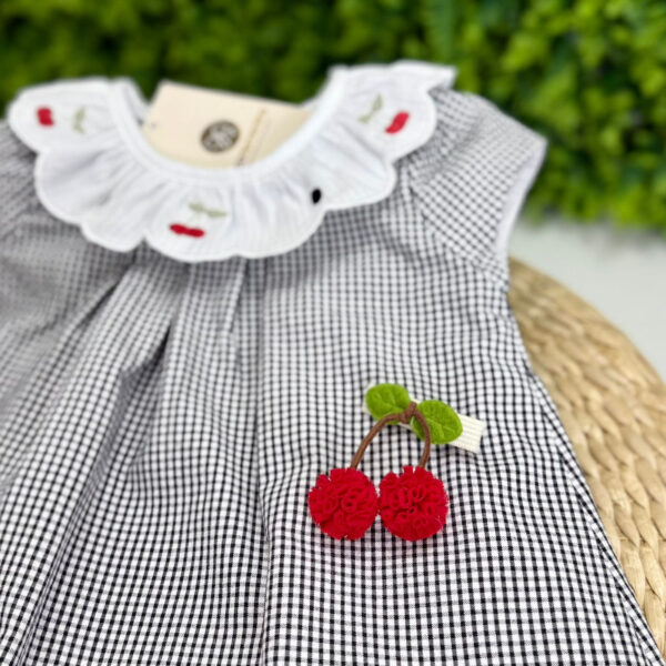 Vestido Xadrez Gola Bordada Cerejinha - Imagem 2