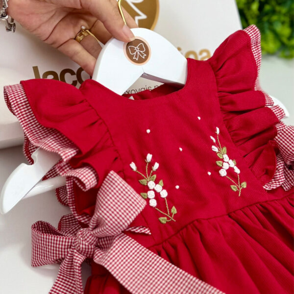 Vestido Natália Vermelho Bordado Rococó - Imagem 2