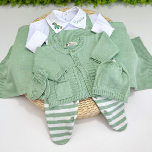 Saída Maternidade Breno Verde Listrada - Body Personalizado