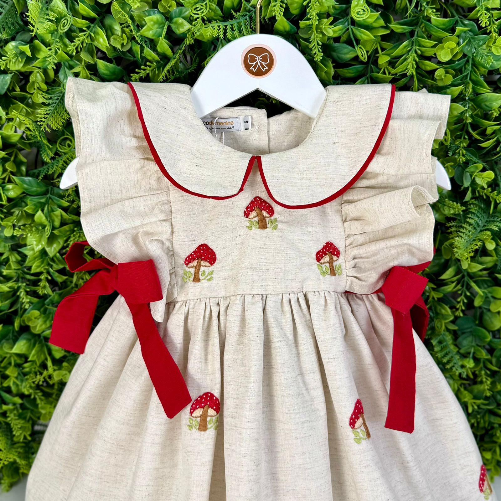 Vestido Bordado Manual Cogumelos - Imagem 3