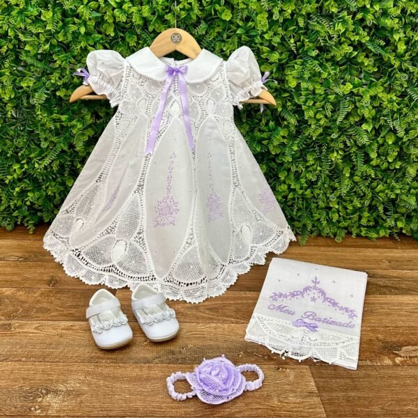 Vestido Renda Renascença Lágrima Bordado Lavanda — imagem 1