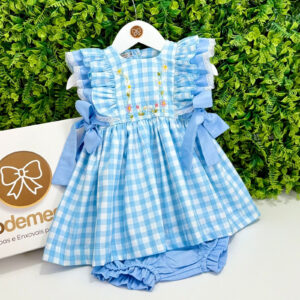 Vestido Valentina Azul Bordado Manual