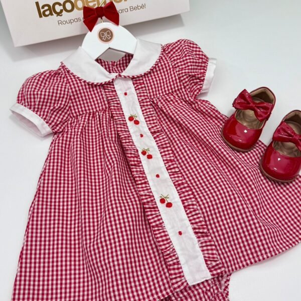 Vestido Xadrez Faixa Cerejinha Vermelho — imagem 2