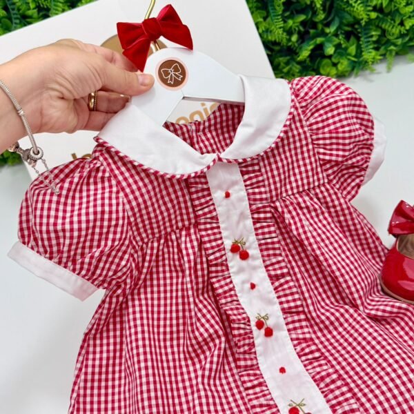 Vestido Xadrez Faixa Cerejinha Vermelho — imagem 3