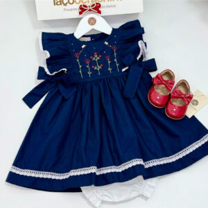 Vestido Azul Marinho Bordado Rococó