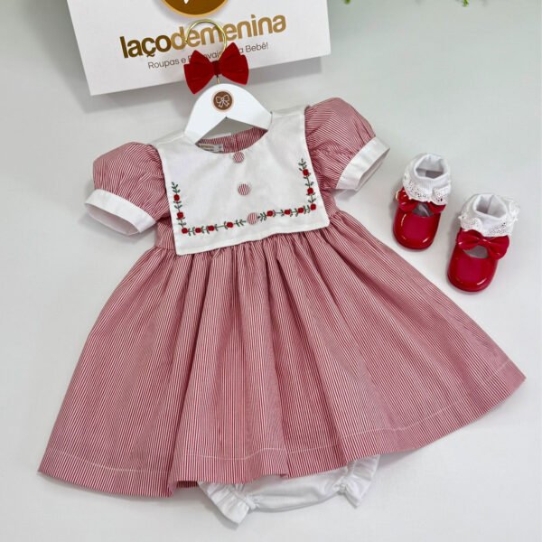 Vestido Catarina Listrado Bordado Rococó — imagem 1