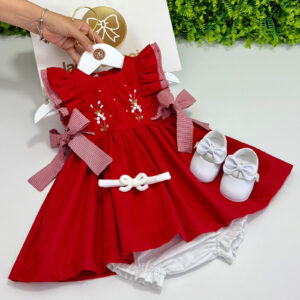 Vestido Natália Vermelho Bordado Rococó