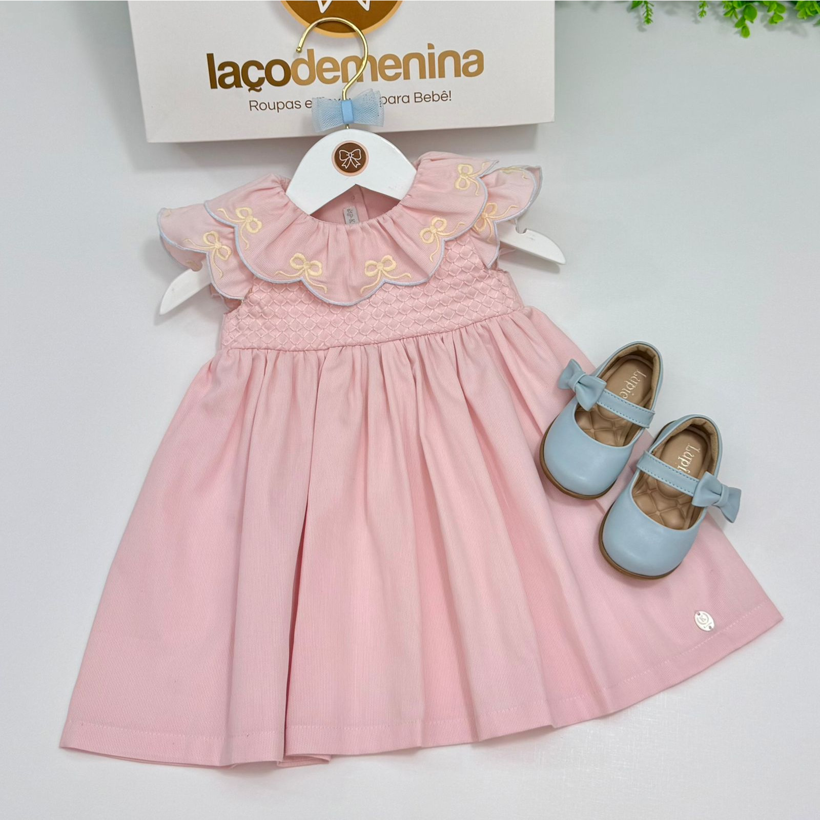 Vestido Laís Rosa Golinha Bordada
