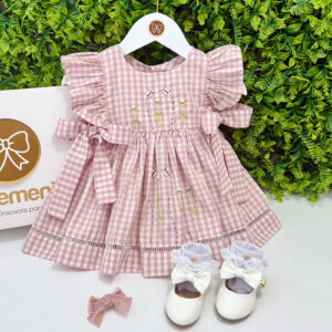 Vestido Jardim Fru-Fru Xadrez Rosa Chá