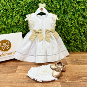 Vestido Bordado Richelieu Dourado