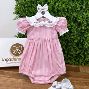 Pimpão Xadrez Rosa Bordado Rococó