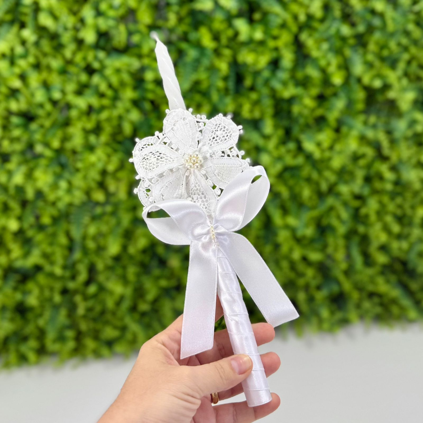 Vela de Batizado com Flor de Renda Renascença