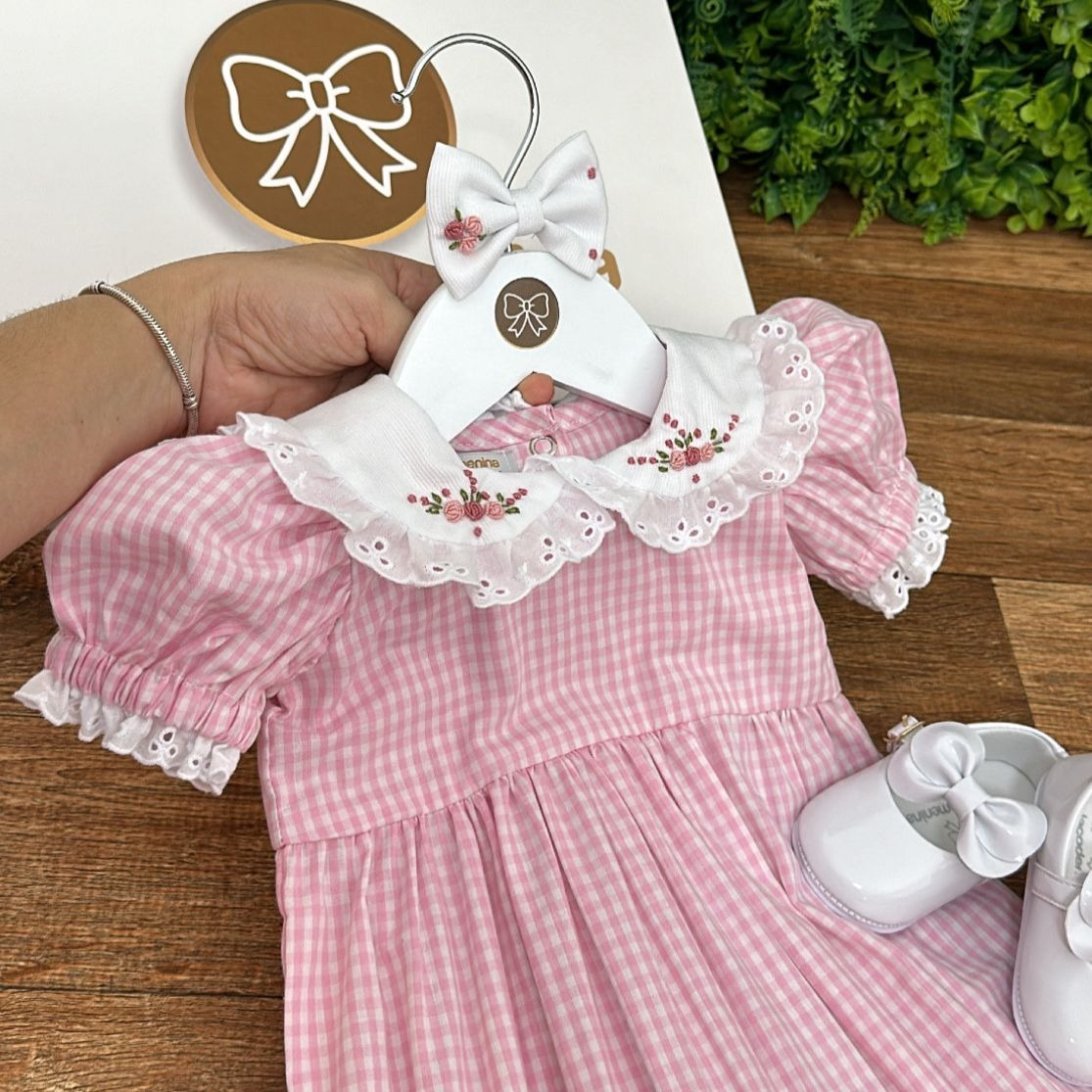 Pimpão Xadrez Rosa Bordado Rococó - Imagem 2