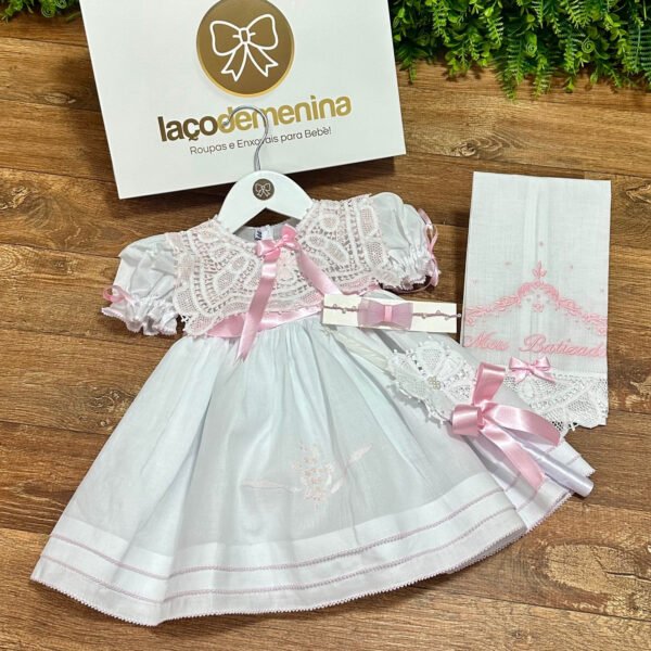 Vestido Três Ordens Rosa Acinturado — imagem 1