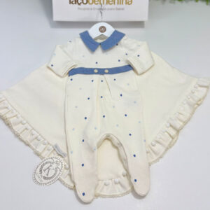 Saída Maternidade Benjamim Off-White com Azul