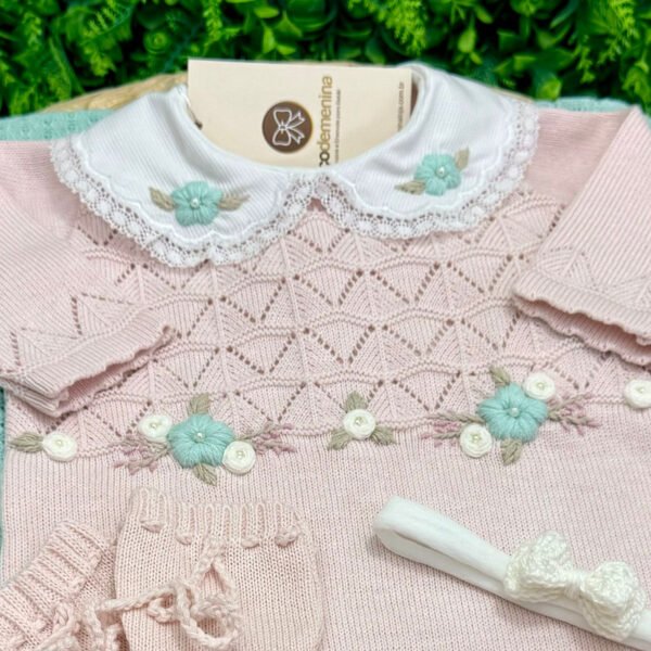 Saída Maternidade Siciliana Macacão Rosa/ Verde — imagem 3