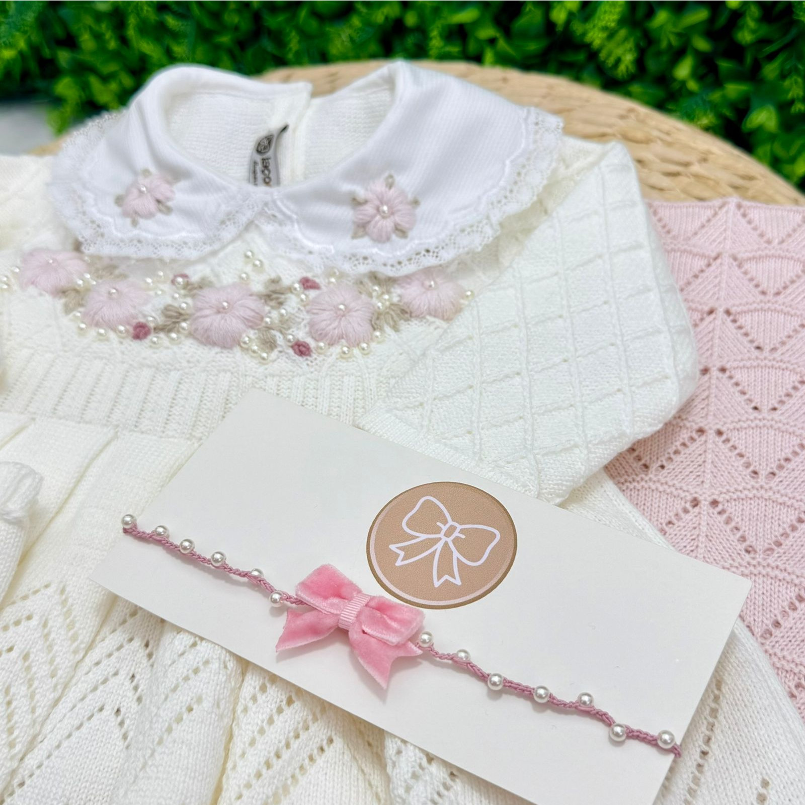 Saída Maternidade Siciliana Off-White/ Rosa - Imagem 2