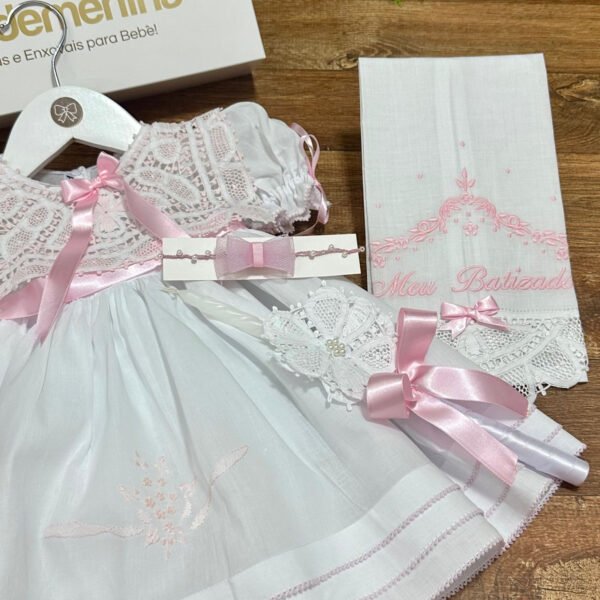 Vestido Três Ordens Rosa Acinturado — imagem 2