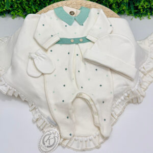 Saída Maternidade Benjamim Off-White com Verde