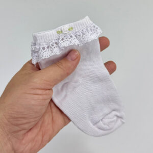 Meia Selene® Bordado Rococó Branco com Verde