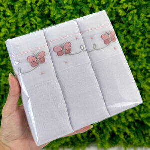 Kit Fralda de Ombro Bordado Borboletas Rosas