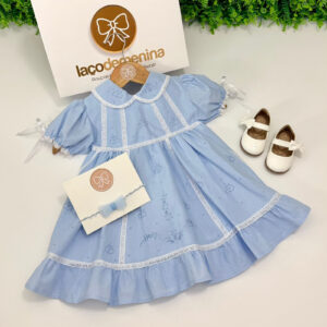 Vestido Ane Azul Bordado Manual