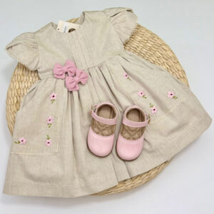 Vestido Melina Bege Manga Tulipa