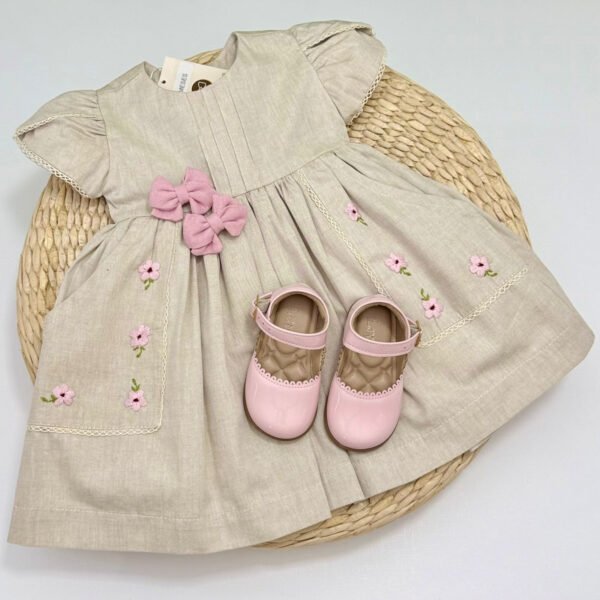 Vestido Melina Bege Manga Tulipa — imagem 1