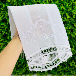 Toalha Meu Batizado Renda Renascença Branca