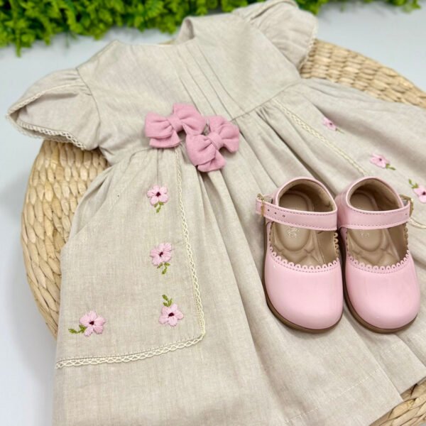 Vestido Melina Bege Manga Tulipa — imagem 2