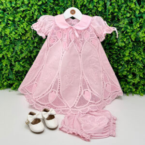 Vestido Renda Renascença Lágrima Rosa Claro