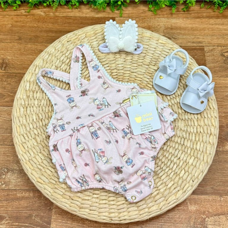 Jardineira Coelhinhos Mini Bear® Rosa