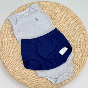 Kit Body e Tapa Fralda Cinza e Azul Marinho